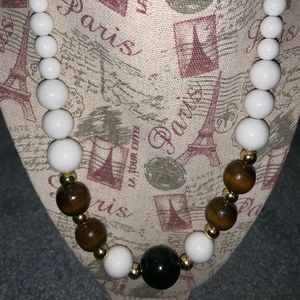 Vintage Multi beaded necklace white brown black